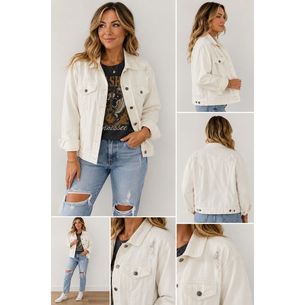 Levi's Signature Gold White Denim Trucker Jacket Distressed Western XL